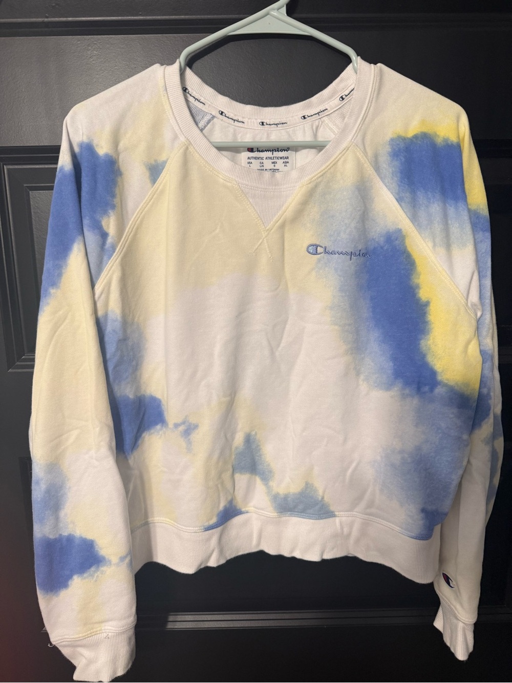 Champion Tie-Dye Crewneck Sweatshirt - White, Blue & Yellow